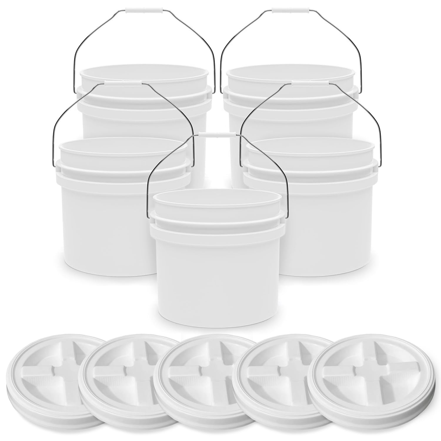 EconoHome white plastic pail with metal handle and lid